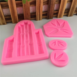 Bamboo leaf and stalk silicone mold set in pink for fondant clay and cake decorating