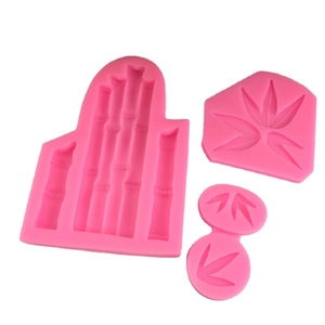 3-piece pink silicone mold set featuring bamboo stem and leaf designs for fondant and DIY crafts