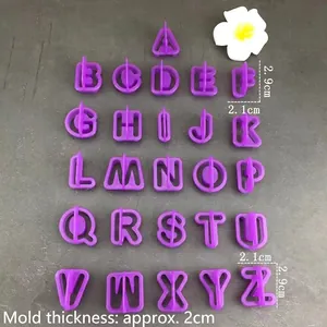 Set of 26 purple plastic alphabet cookie cutters for DIY fondant and cake decoration