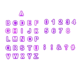 Purple plastic 40pcs set of 3D alphabet letters and numbers cookie fondant stamp molds