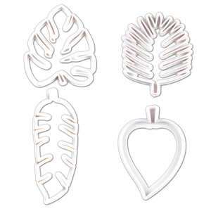 Set of 4 tropical leaf cookie cutters including monstera and palm leaf shapes