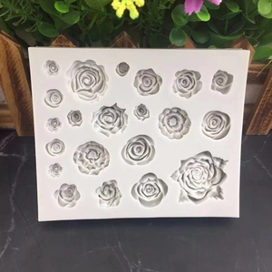 White silicone rose flower mold with multi-size floral designs for DIY cake decorating