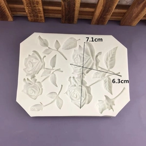 Silicone rose flower and leaf fondant mold for cake decorating with 7.1cm and 6.3cm sizes