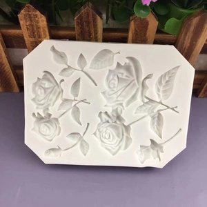 White silicone rose flower and leaf mold for fondant cake decorating and DIY crafts