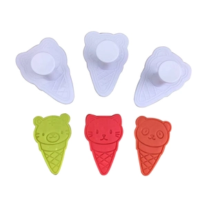 3pcs spring-loaded ice cream cone cookie cutters with cute animal face stampers