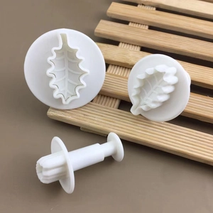 Set of 3 white plastic leaf plunger cutters for fondant cake and cookie decorating