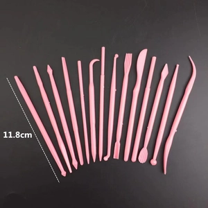 14-piece pink clay carving tool set for DIY fondant cake decorating, length 11.8cm each