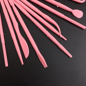 Set of 14 pink plastic modeling tools for fondant cake decorating and clay sculpting
