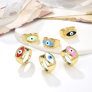 Vintage Hip Hop Böser Blick Verstellbarer Offener Ring Kupfer 18K Vergoldet Emaille Buntes Auge Ring Für Herren Damen Schmuck