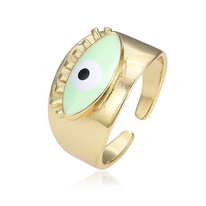 Retro Hip-Hop Evil Eye Ring, verstellbar mit grünem Emaille-Finish in Goldoptik