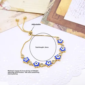 Detail of adjustable evil eye star bracelet with blue enamel and 26cm slider clasp