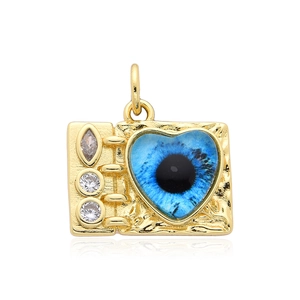 Gouden boekhanger met blauw hart-boze oog en witte zirkonia inlegwerk