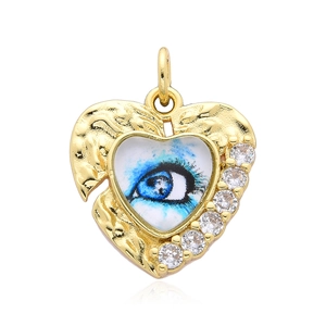 Gouden harthalsketting met blauwe evil eye hanger en zirkonia stenen op wit decor