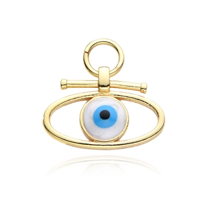 Gouden ovale boze oog hanger met blauwe iris en een elegante O-ketting halsketting
