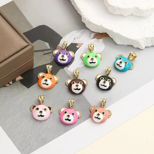 Ciondolo a Forma di Panda Cartoon Hip Hop in Rame Placcato Oro Smalto Colorato Zirconia Solo Ciondolo (Senza Catena)