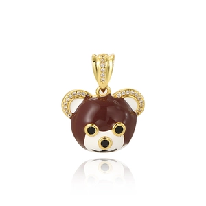 Pendente a testa di panda stile hip hop dorato con smalto marrone e zirconi incastonati