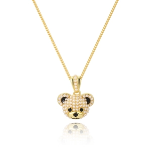 Collar hip hop dorado con colgante de oso adornado con perlas blancas para mujer chic