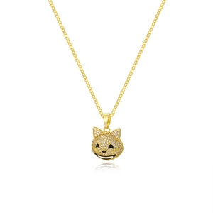Close-up of hip hop cartoon cat pendant in gold finish with sparkling white zircon