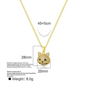 Macro view showing 28mm by 20mm dimensions of the iced-out cat face pendant necklace