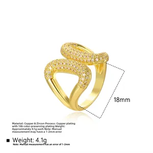 Close-up of 18k gold-plated irregular heart ring with sparkling pavé cubic zirconia
