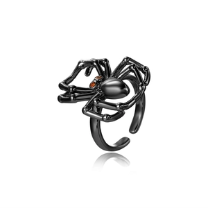 Anello ragno nero regolabile placcato oro 18k con pietre preziose arancioni