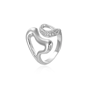 Detail of 18k gold plated irregular heart ring with shimmering pavé micro zircons