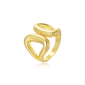 Irregular 18k gold plated open ring with pavé crystals and asymmetric wraparound design