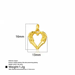 Detailed 16mm*13mm 18k gold plated copper heart wing pendant for DIY jewelry making