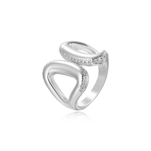 Close-up of irregular 18k silver-plated ring with shimmering pavé micro-inlaid stones