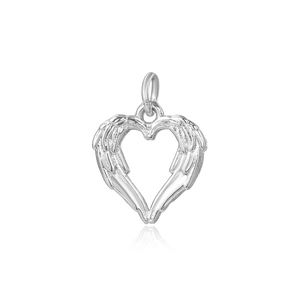 Silver angel wing heart pendant in polished copper with an elegant 18k finish
