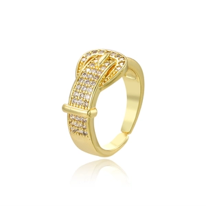Luxurious 18k gold plated belt buckle ring with sparkling pavé cubic zirconia