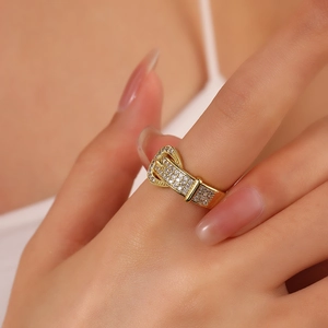 18k gold plated belt buckle ring with sparkling pavé zircons for men and women
