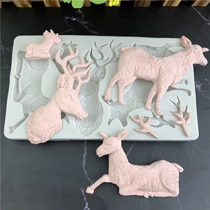 Christmas Reindeer Silicone Mold For Fondant Chocolate DIY Plaster Cake Decoration Elk Antler Shape Baking Tool White