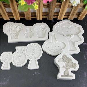 Set of 4 white silicone tree and grass molds for fondant, chocolate, and clay crafting