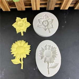 Sunflower and Camellia silicone fondant molds with yellow flower models for cake decorating