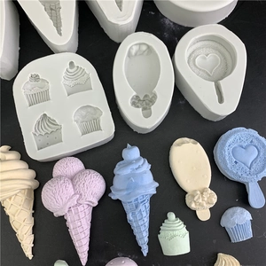 Silicone cupcake and ice cream cone molds with colorful macaron-style pastry crafts