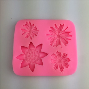 Pink daisy and sunflower silicone mold with four floral patterns for DIY cake baking