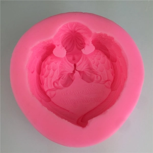 Pink silicone heart mold with embossed angels and Always in our thoughts engraving