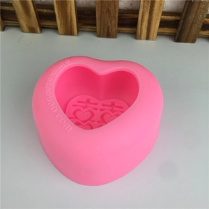 Moule coeur en silicone rose avec motif Xi pour gâteaux de mariage et savon DIY