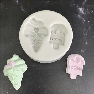 Detail of white silicone mold for ice cream cones and heart popsicles with I Love You text