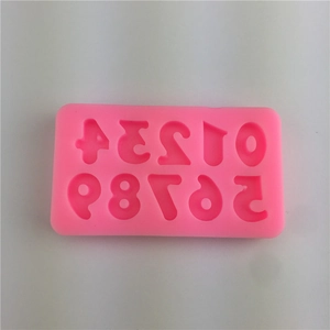 Pink silicone number mold with 0-9 digits for DIY chocolate baking and cake decorating