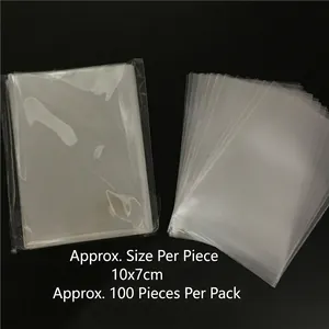 Clear 10x7cm plastic bags for candy packaging with 100 pieces per pack detail
