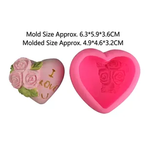 3D heart rose flower silicone mold with I Love U design for DIY fondant and soap making