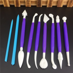10-piece fondant cake sculpting tool set with purple and blue DIY modeling pens