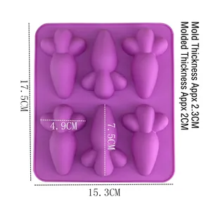 Purple 6-cavity carrot silicone mold for cake baking, soap making, and DIY crafts
