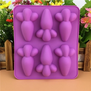 Purple carrot-shaped 6-cavity silicone mold for DIY cake, pudding, and soap making