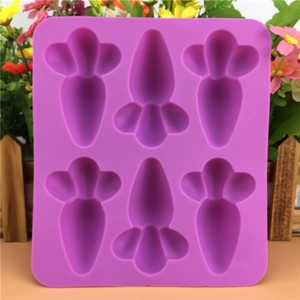 Creative purple 6-cavity carrot silicone mold for cake, soap, and DIY baking crafts