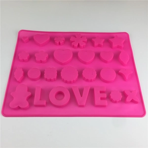 Rose red silicone chocolate mold with LOVE letters and various geometric shapes
