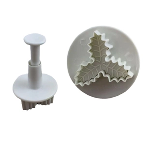 2-piece white plastic holly leaf plunger cutter set for DIY fondant and cookie baking