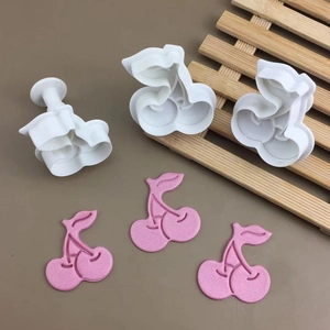 3Pcs Cherry Shape Plastic Cookie Cutter Fondant Cake Mold DIY Baking Tools Embossing Biscuit Mold White Kitchen Decorating Tool